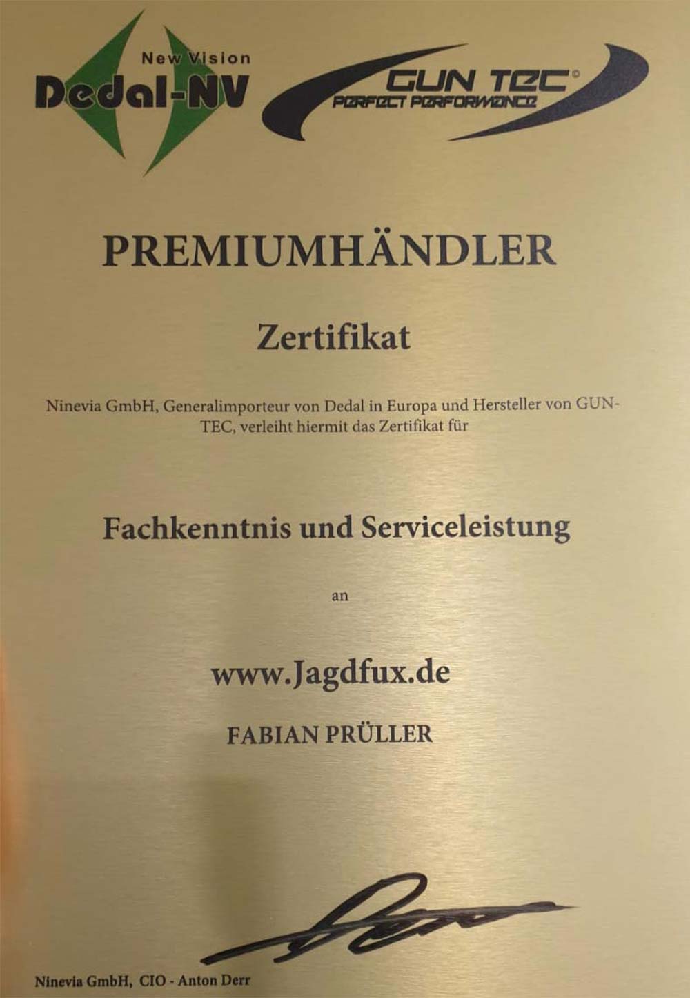 Jagdfux Zertifikat - Dedal Premiumhändler Jagdfux Zertifikat - Dedal Premiumhändler
